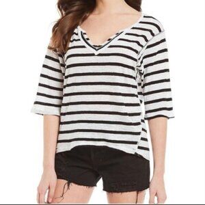 Free People We the Free Black & White Stripe Dolman Sleeve V-neck Top, XS